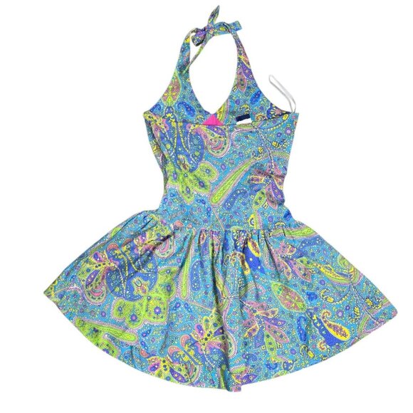 NWT Ralph Lauren Y2K Girls size 16 Blue Paisley Halter Dress - Picture 2 of 14